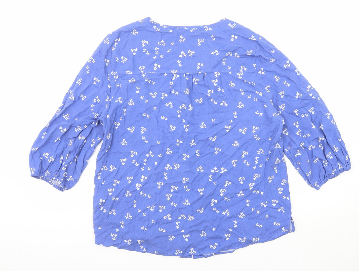 Marks and Spencer Womens Blue Geometric Viscose Basic Button-Up Size 12 V-Neck