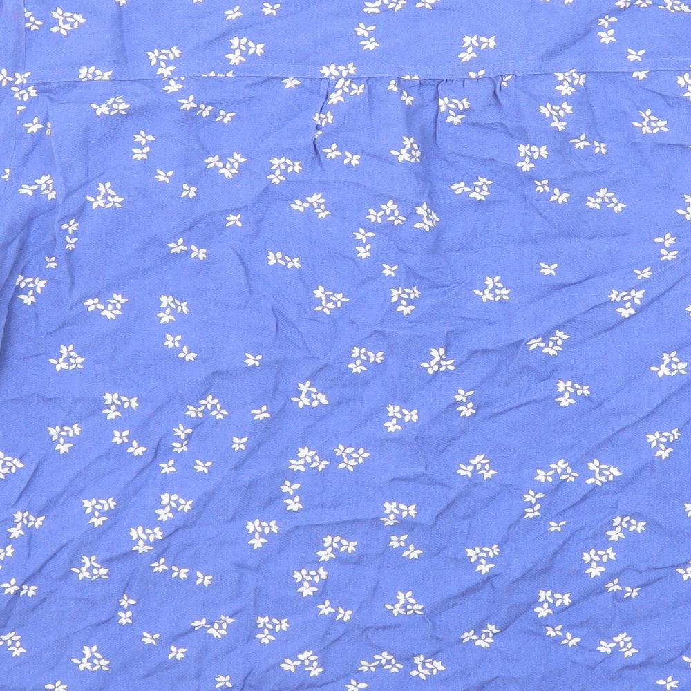 Marks and Spencer Womens Blue Geometric Viscose Basic Button-Up Size 12 V-Neck
