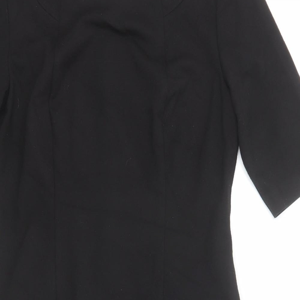 Marks and Spencer Womens Black Geometric Polyester Shift Size 12 Round Neck Zip