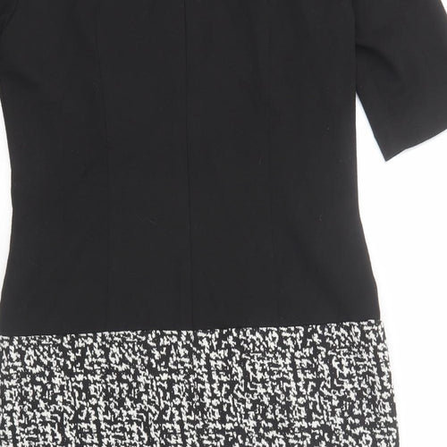 Marks and Spencer Womens Black Geometric Polyester Shift Size 12 Round Neck Zip