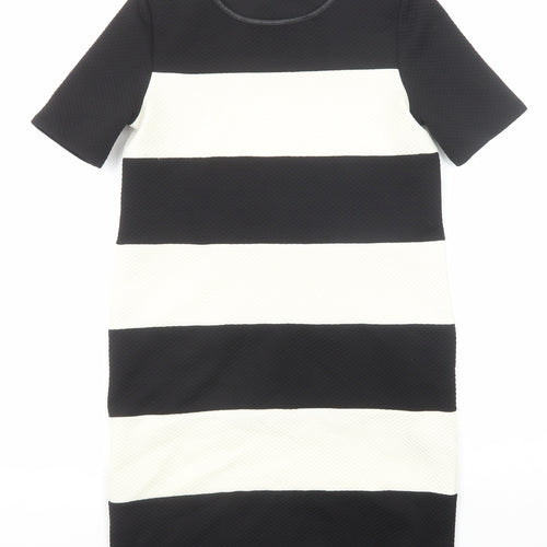 Marks and Spencer Womens Black Striped Polyester Shift Size 8 Round Neck Pullover