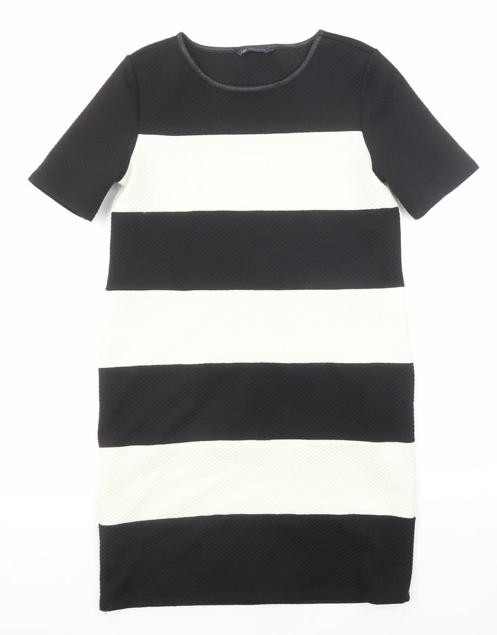 Marks and Spencer Womens Black Striped Polyester Shift Size 8 Round Neck Pullover