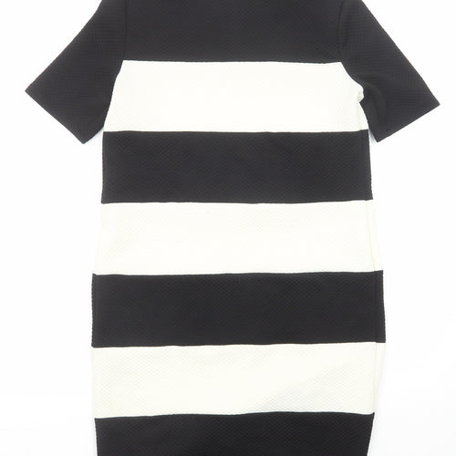 Marks and Spencer Womens Black Striped Polyester Shift Size 8 Round Neck Pullover