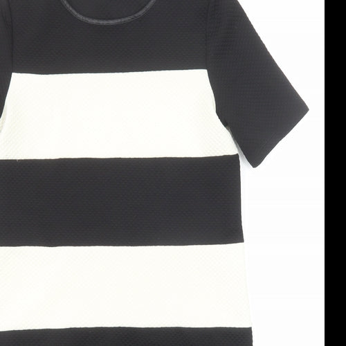 Marks and Spencer Womens Black Striped Polyester Shift Size 8 Round Neck Pullover