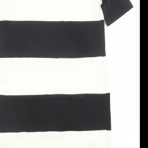 Marks and Spencer Womens Black Striped Polyester Shift Size 8 Round Neck Pullover