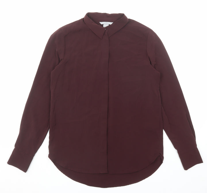 H&M Womens Purple Polyester Basic Button-Up Size 6 Collared