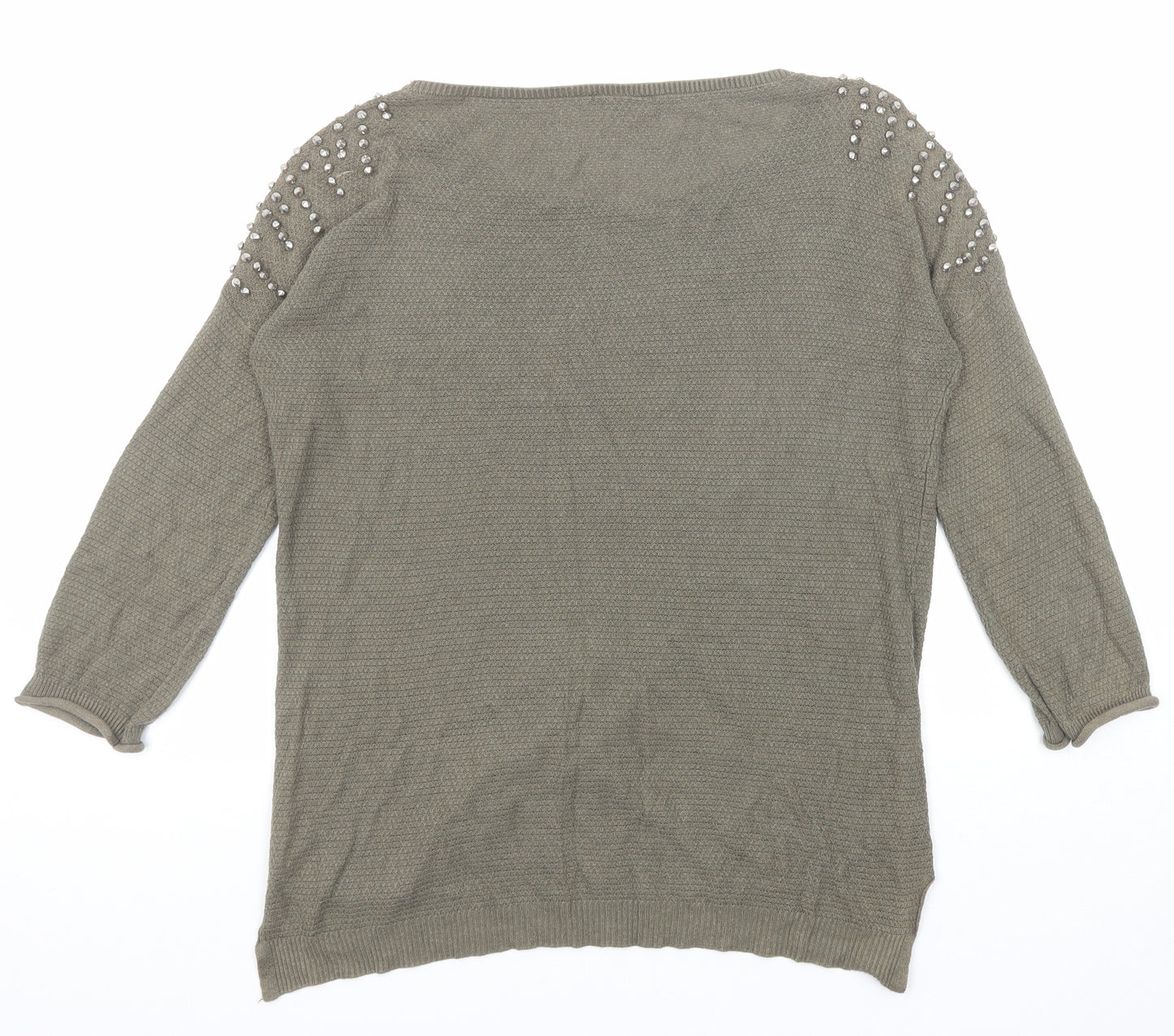 Warehouse Womens Green Boat Neck Cotton Pullover Jumper Size M