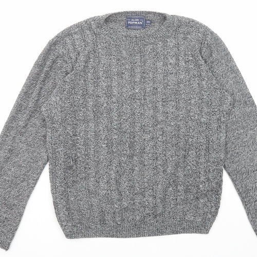 Topman Mens Black Round Neck Geometric Acrylic Pullover Jumper Size S Long Sleeve