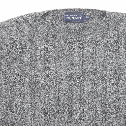 Topman Mens Black Round Neck Geometric Acrylic Pullover Jumper Size S Long Sleeve