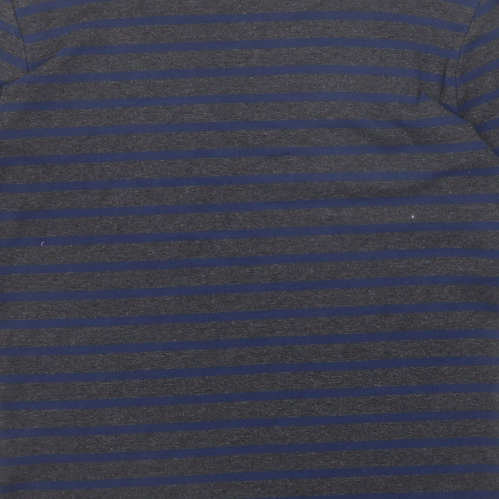H&M Boys Grey Striped Cotton Pullover T-Shirt Size 13-14 Years Round Neck Pullover