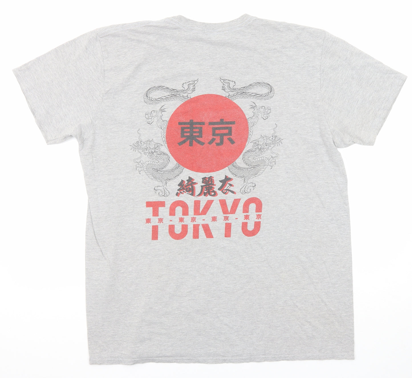 Boohoo Mens Grey Cotton T-Shirt Size L Round Neck - Tokyo