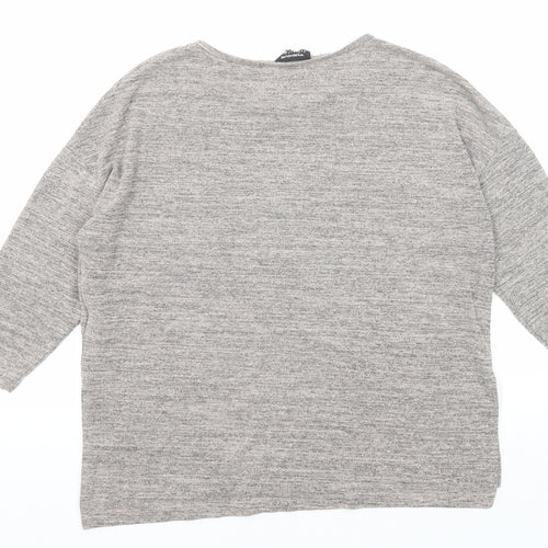 Warehouse Womens Grey Geometric Polyester Basic Blouse Size 14 Round Neck