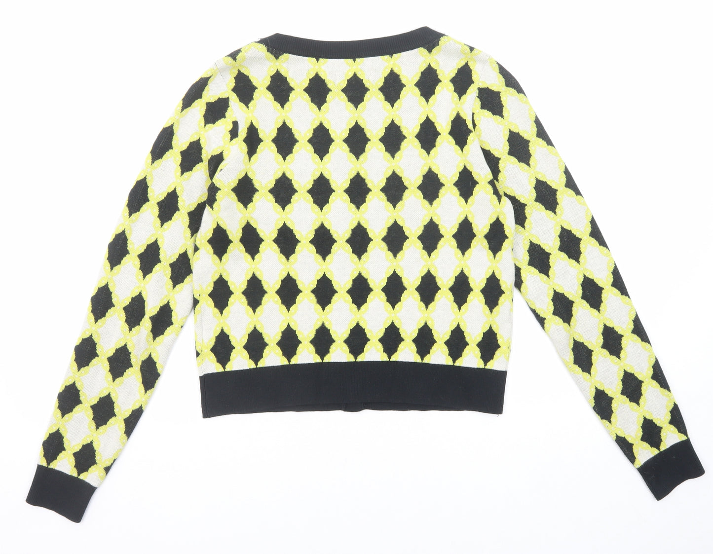 Maeve Womens Yellow Round Neck Geometric Cotton Cardigan Jumper Size XS