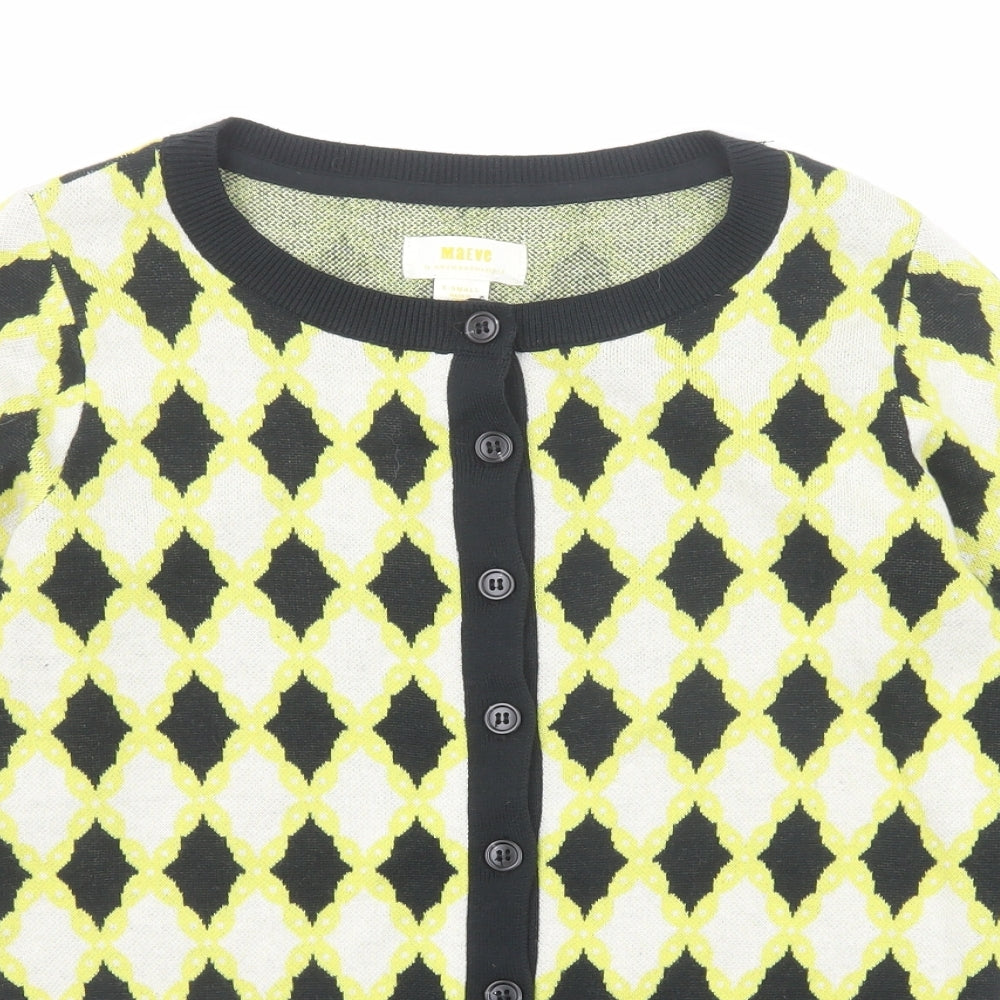 Maeve Womens Yellow Round Neck Geometric Cotton Cardigan Jumper Size XS