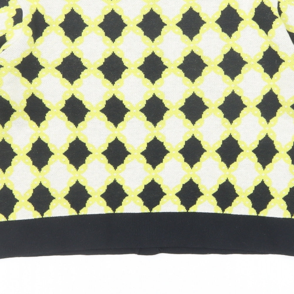 Maeve Womens Yellow Round Neck Geometric Cotton Cardigan Jumper Size XS
