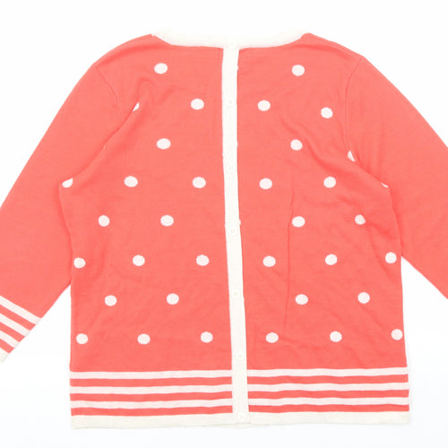 Adrienne Vittadini Womens Red Round Neck Polka Dot Cotton Pullover Jumper Size XL