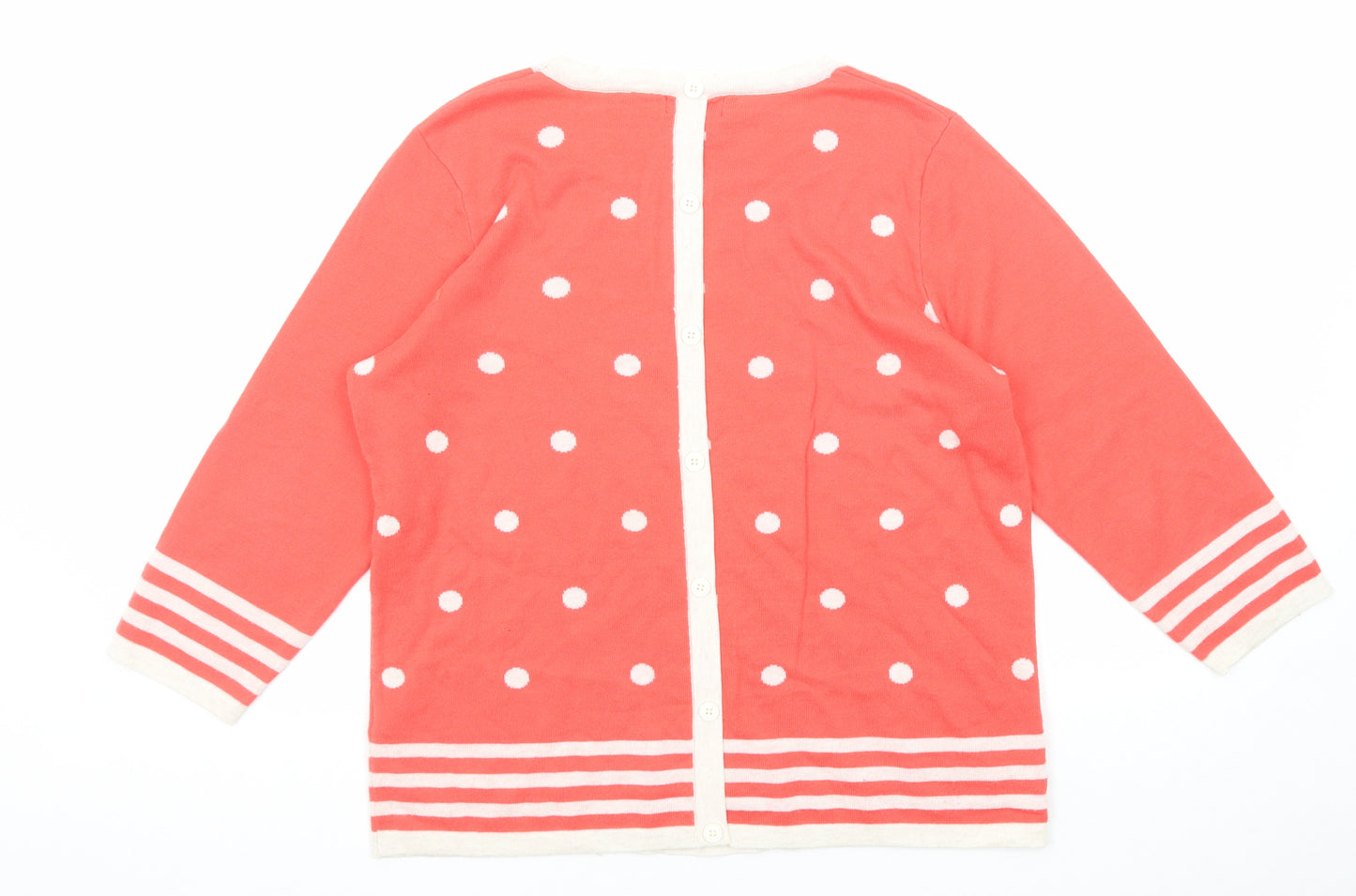 Adrienne Vittadini Womens Red Round Neck Polka Dot Cotton Pullover Jumper Size XL