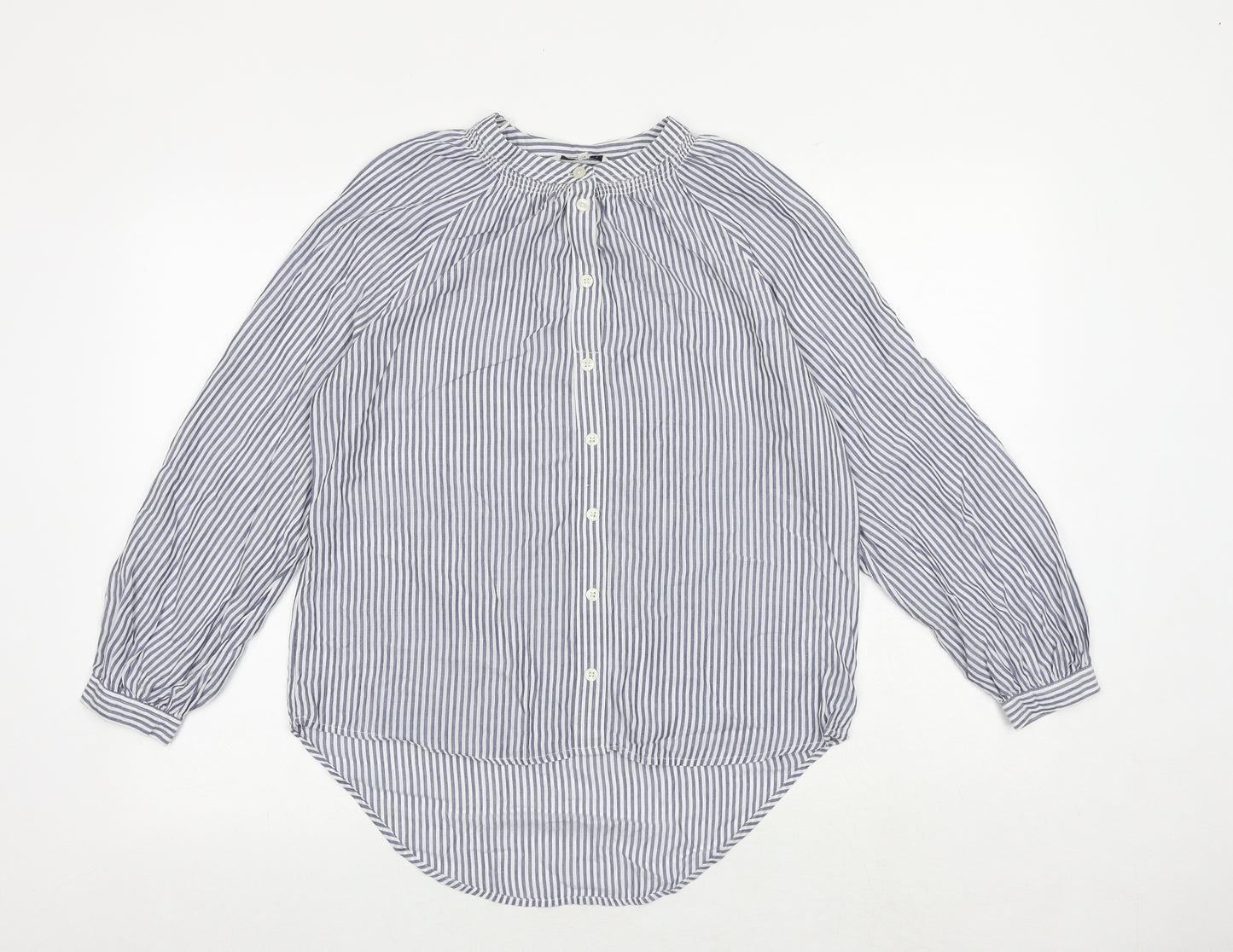 NEXT Womens Blue Striped Polyester Basic Button-Up Size 8 Round Neck