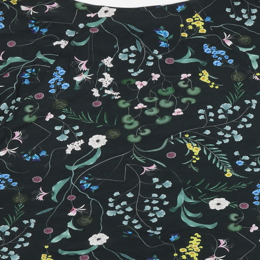 H&M Womens Black Floral Viscose Basic Blouse Size 12 Boat Neck - Butterfly Sleeves