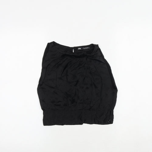 Zara Womens Black Viscose Cropped Blouse Size XS Boat Neck