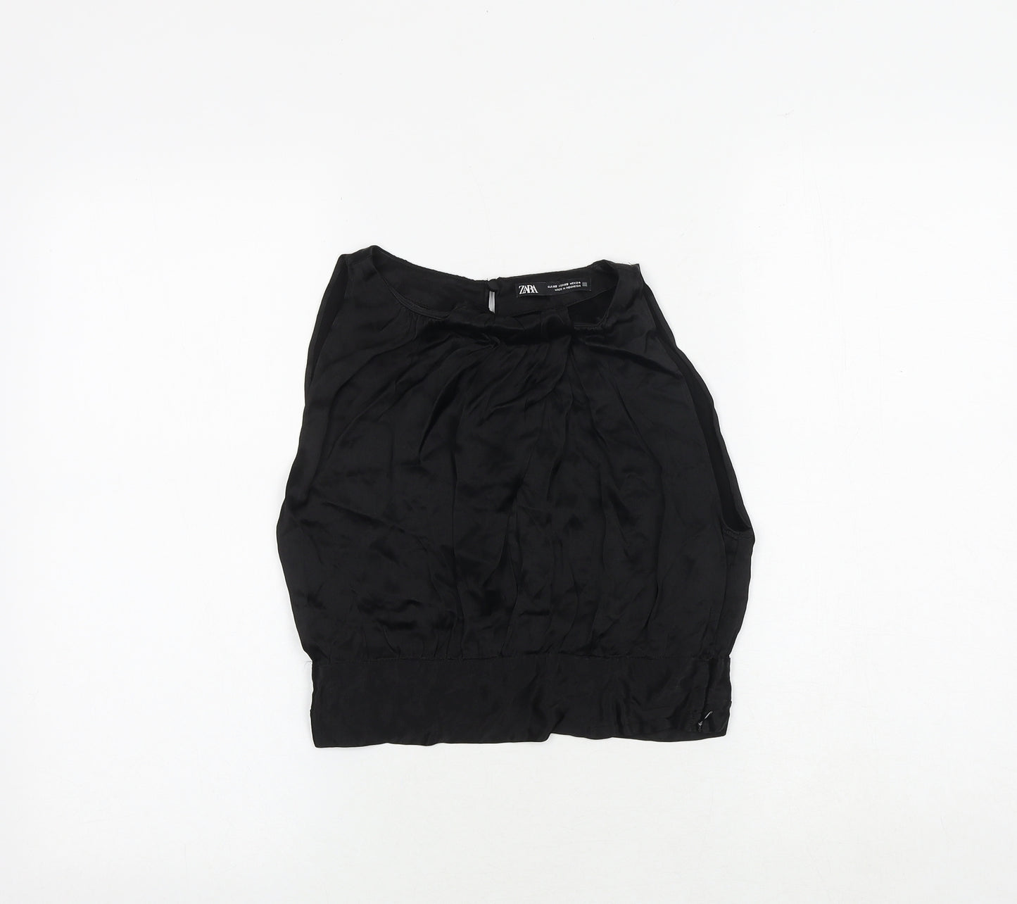 Zara Womens Black Viscose Cropped Blouse Size XS Boat Neck