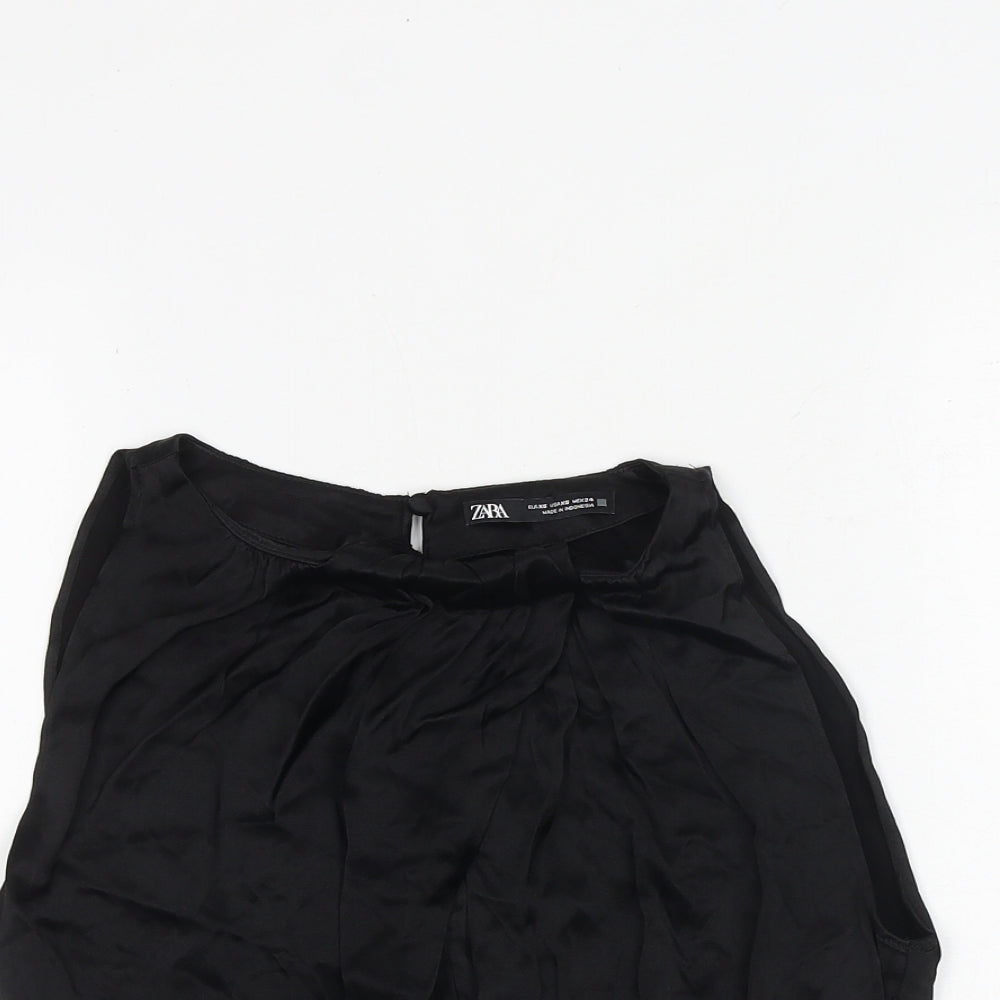 Zara Womens Black Viscose Cropped Blouse Size XS Boat Neck