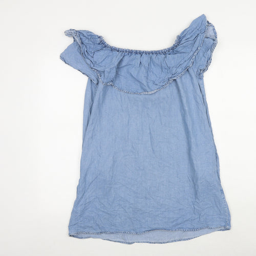 Zara Womens Blue Lyocell Mini Size XS Off the Shoulder Pullover