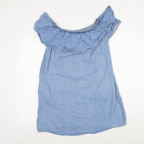Zara Womens Blue Lyocell Mini Size XS Off the Shoulder Pullover