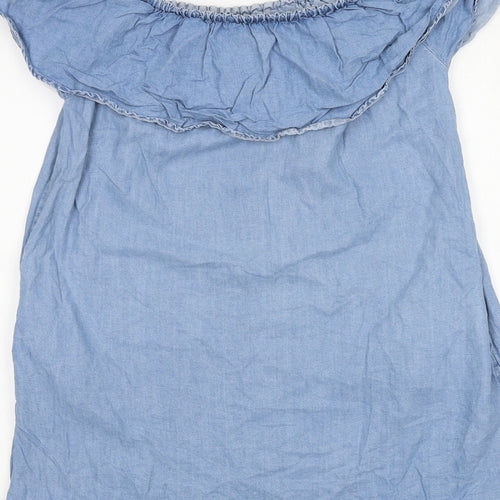 Zara Womens Blue Lyocell Mini Size XS Off the Shoulder Pullover