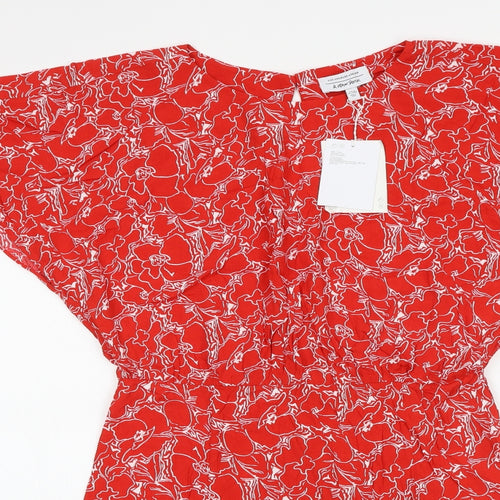 & Other Stories Womens Red Geometric Viscose A-Line Size 14 Boat Neck Zip - Angel Sleeve