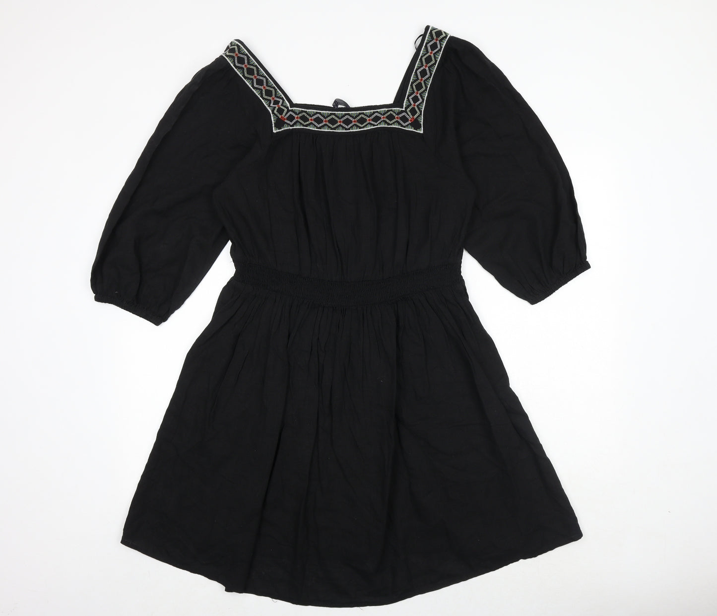Marks and Spencer Womens Black Flax Fit & Flare Size 14 Square Neck Pullover - Elastic Waist