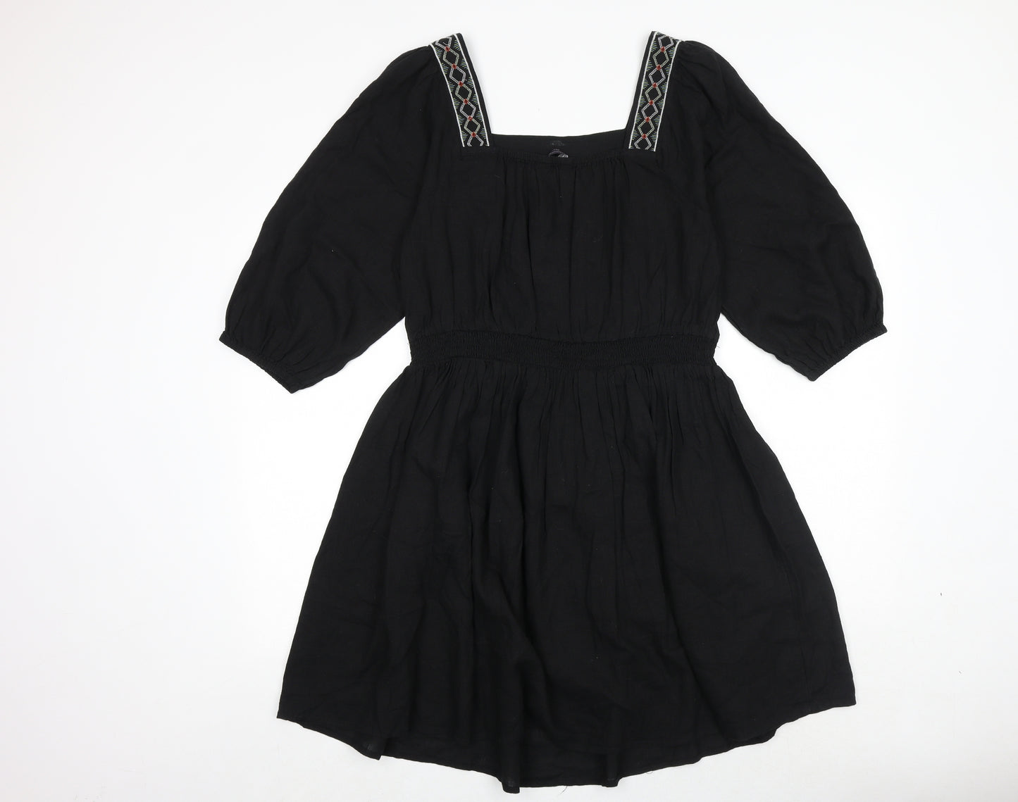 Marks and Spencer Womens Black Flax Fit & Flare Size 14 Square Neck Pullover - Elastic Waist