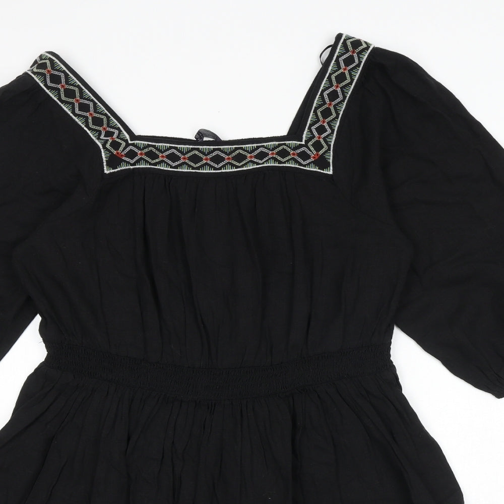 Marks and Spencer Womens Black Flax Fit & Flare Size 14 Square Neck Pullover - Elastic Waist