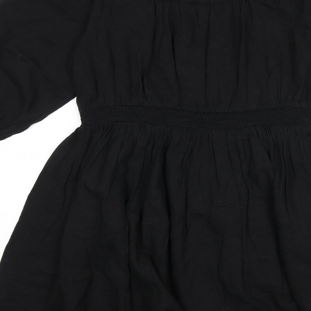 Marks and Spencer Womens Black Flax Fit & Flare Size 14 Square Neck Pullover - Elastic Waist