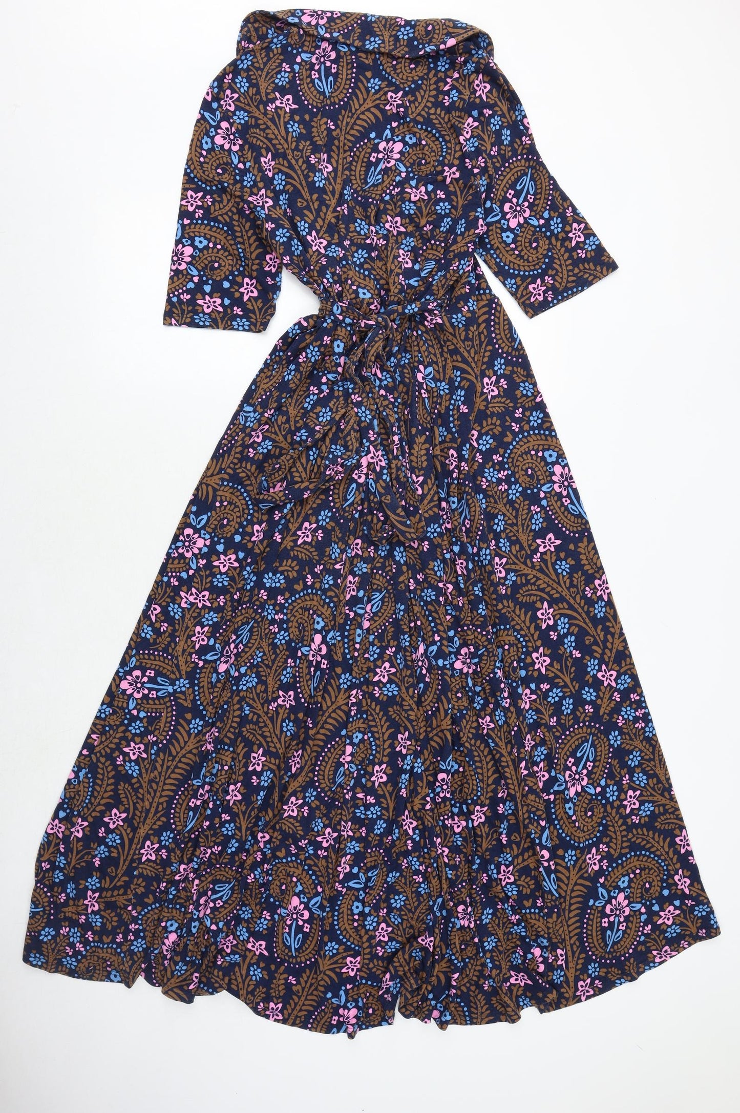 Boden Womens Multicoloured Paisley Viscose Wrap Dress Size 14 V-Neck Tie