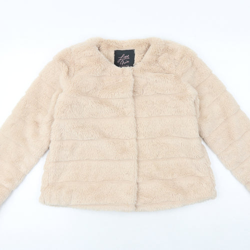 Little Miss Girls Beige Jacket Size XS Snap - Faux Fur