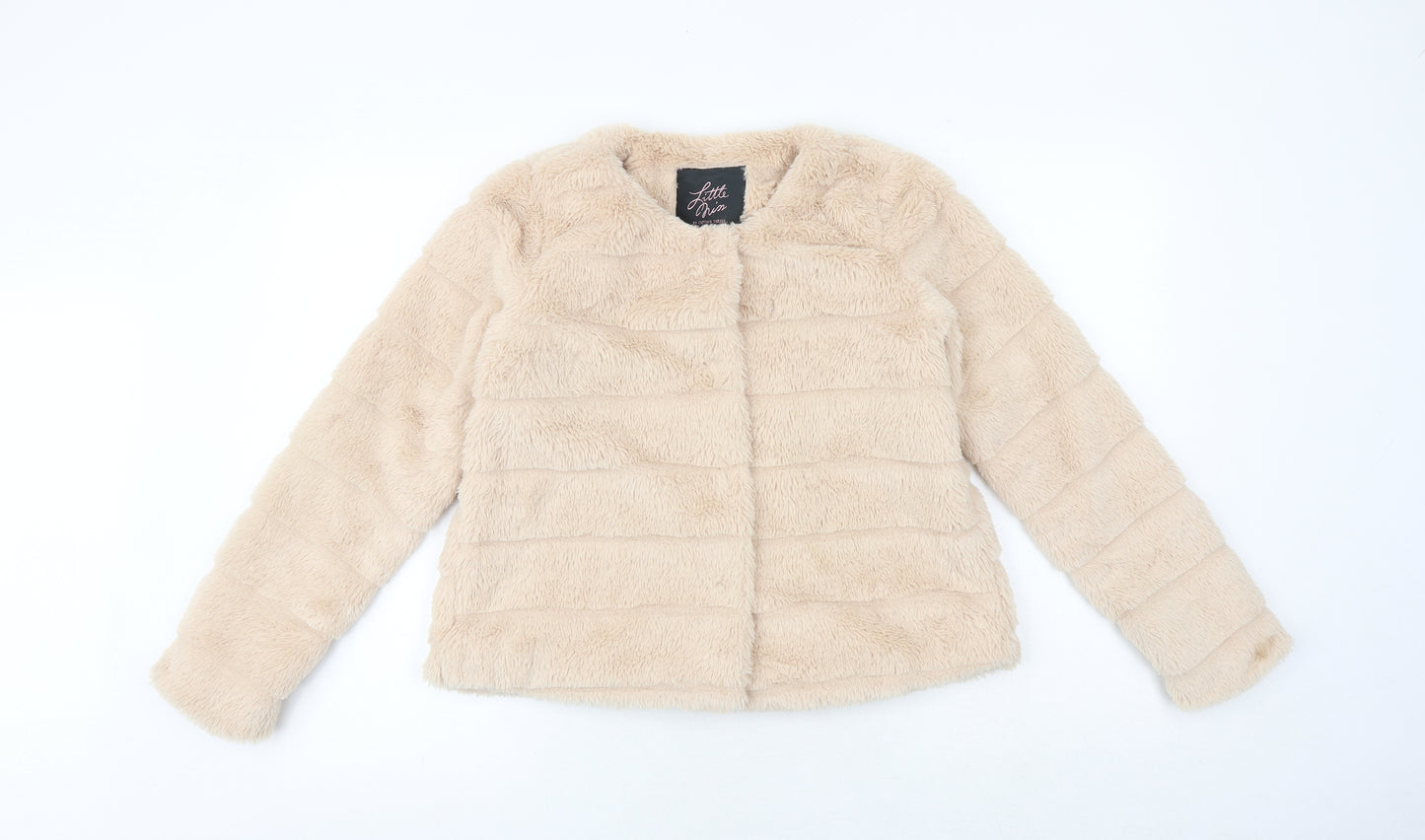 Little Miss Girls Beige Jacket Size XS Snap - Faux Fur