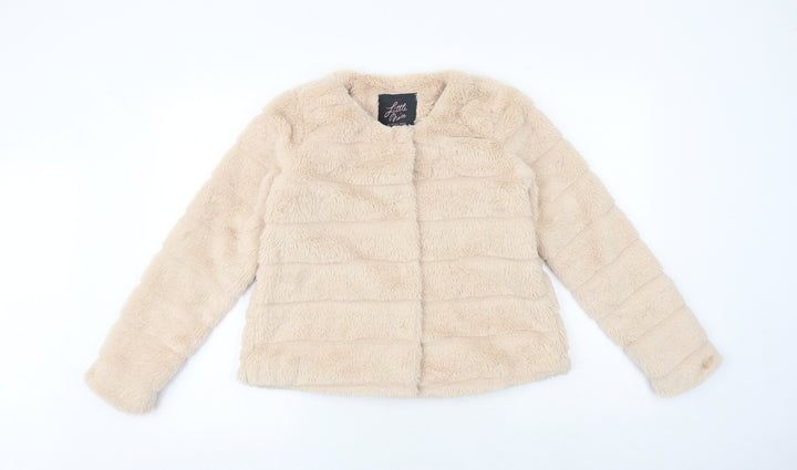 Little Miss Girls Beige Jacket Size XS Snap - Faux Fur