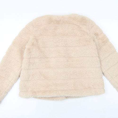 Little Miss Girls Beige Jacket Size XS Snap - Faux Fur