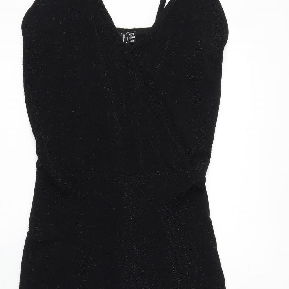 Boohoo Womens Black Polyester Jumpsuit One-Piece Size 12 Pullover