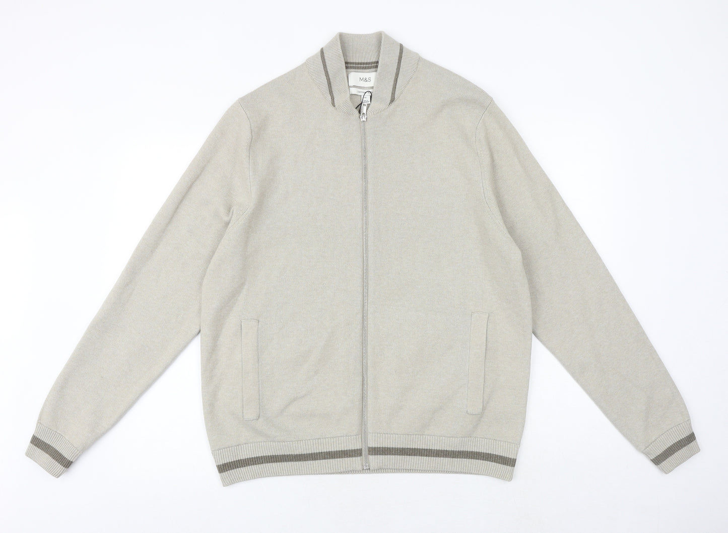 Marks and Spencer Mens Beige Polyester Full Zip Sweatshirt Size XL