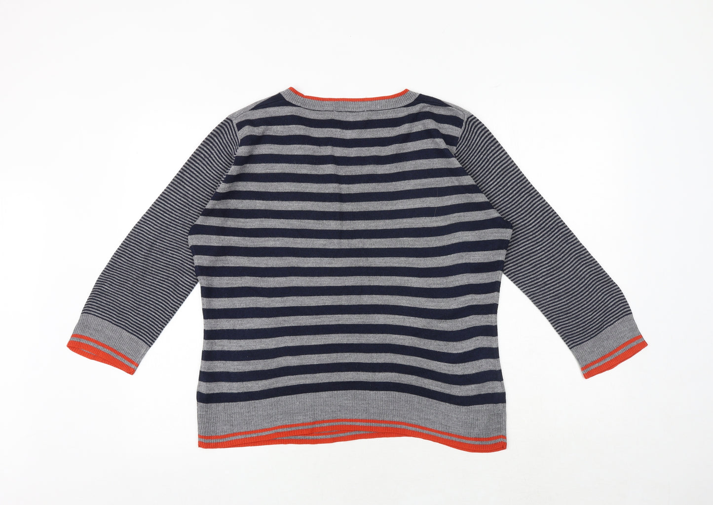 Per Una Womens Grey Round Neck Striped Acrylic Pullover Jumper Size 14