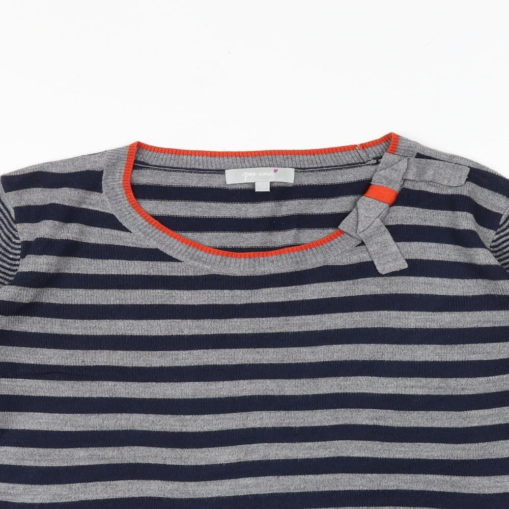 Per Una Womens Grey Round Neck Striped Acrylic Pullover Jumper Size 14