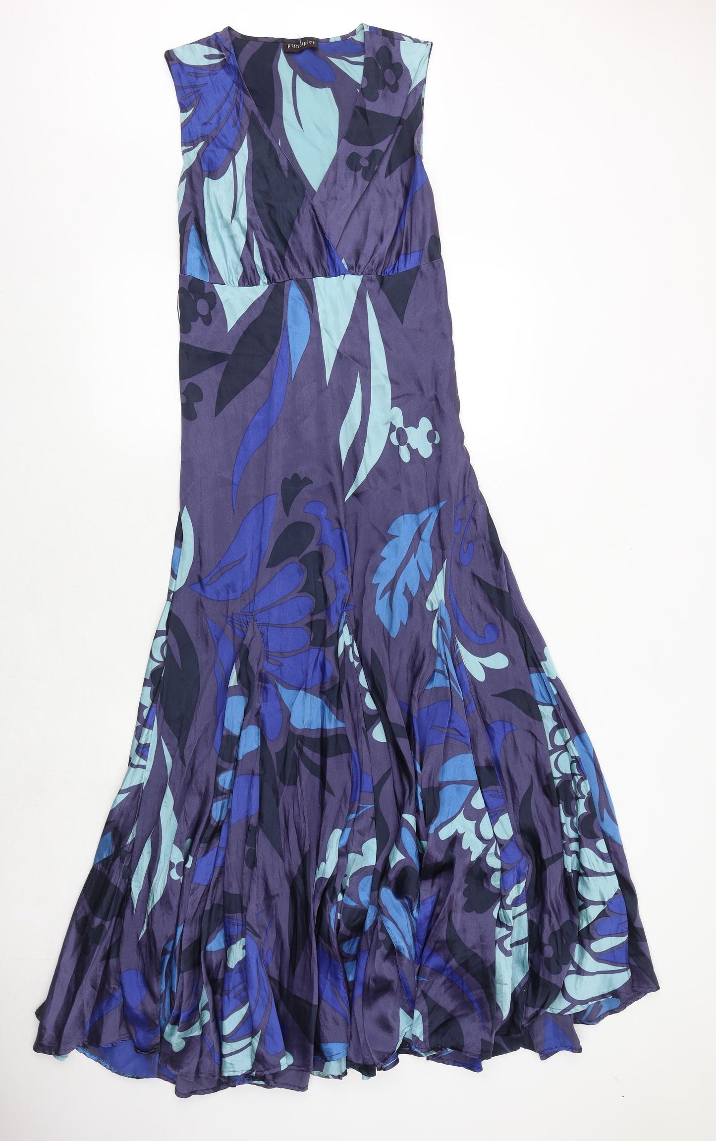 Principles Womens Purple Geometric Silk Maxi Size 10 V-Neck Pullover