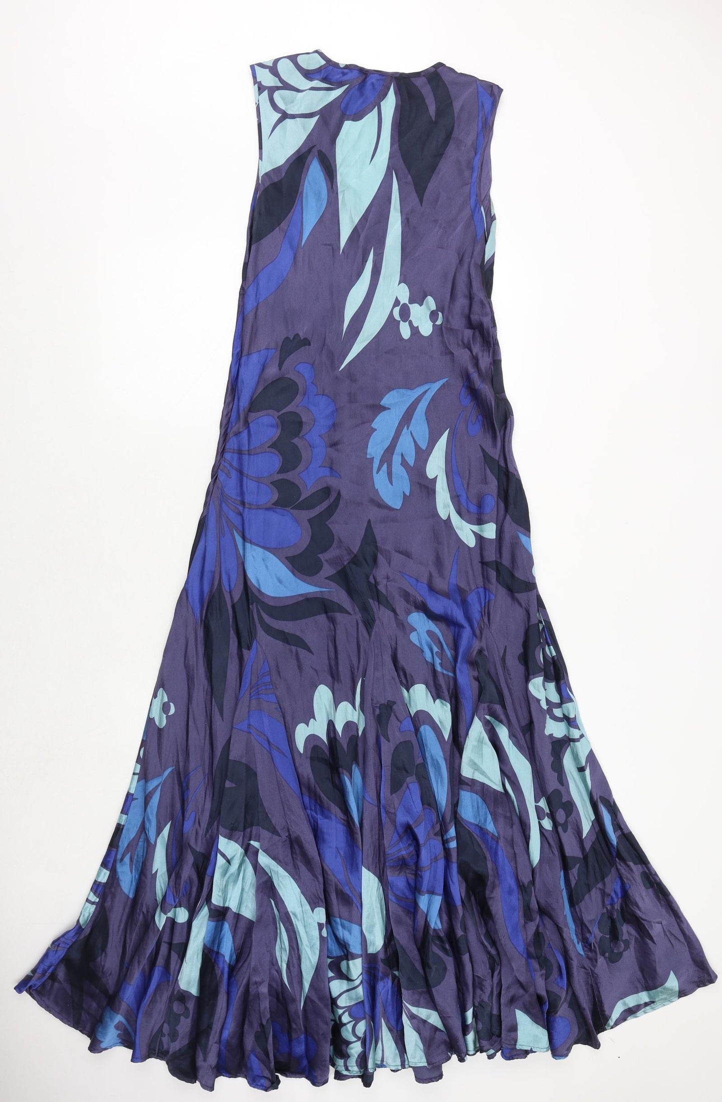 Principles Womens Purple Geometric Silk Maxi Size 10 V-Neck Pullover