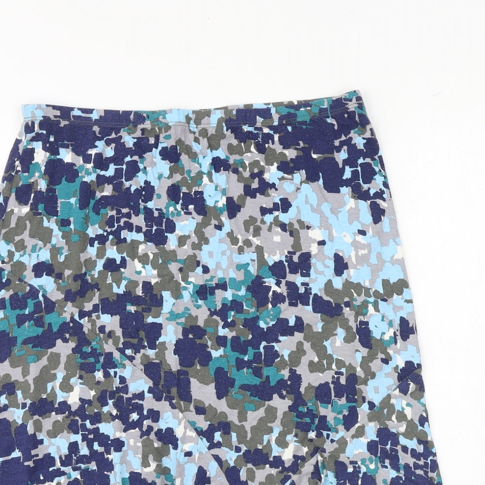 Marks and Spencer Womens Blue Geometric Viscose Swing Skirt Size 12