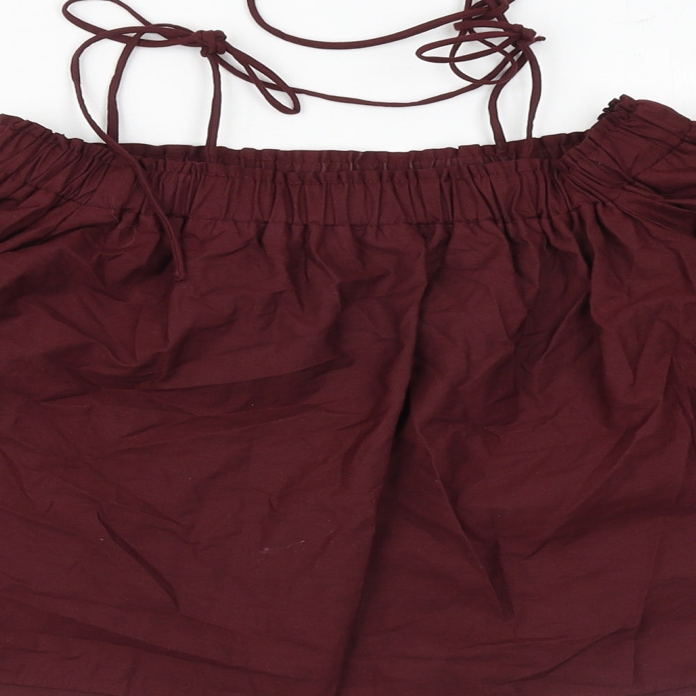 Topshop Womens Red 100% Cotton Cropped Blouse Size 6 Boat Neck