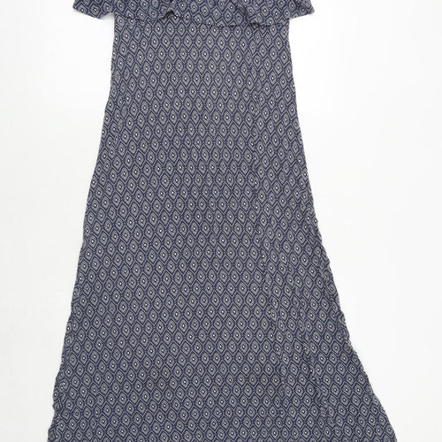 JoJo Maman Bébé Womens Blue Geometric Viscose Maxi Size S Scoop Neck Pullover