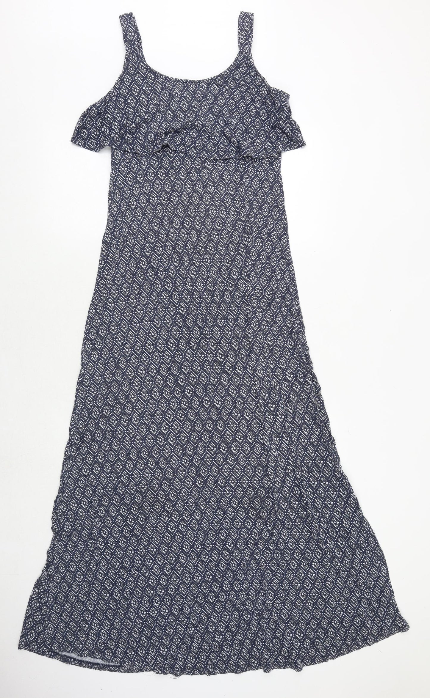 JoJo Maman Bébé Womens Blue Geometric Viscose Maxi Size S Scoop Neck Pullover