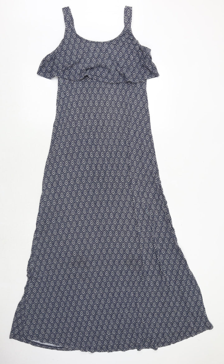 JoJo Maman Bébé Womens Blue Geometric Viscose Maxi Size S Scoop Neck Pullover